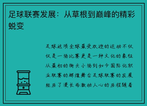 足球联赛发展：从草根到巅峰的精彩蜕变