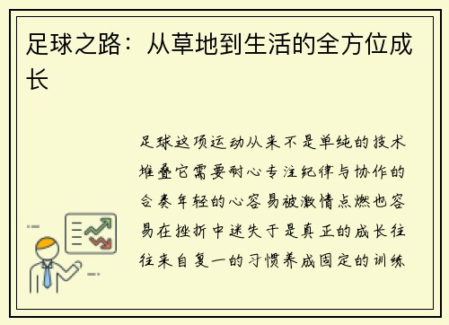 足球之路：从草地到生活的全方位成长